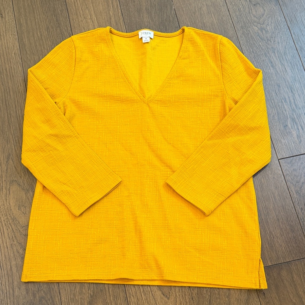 J. Crew Mustard Textured 3/4 Sleeve V-Neck Top Size Small C2-011